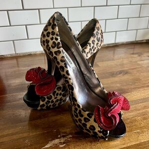 Steve Madden Leopard Print Heels with Red Accents